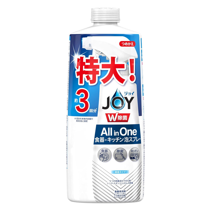 [P & G]JOY ジョイ W除菌 ミラクル泡スプレー 食器用洗剤 微香 詰め替え 約3回分(630mL)