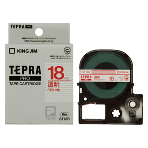 「テプラ」ＰＲＯ ＳＲシリーズ専用テープカートリッジ [ST18R] 1巻8ｍ 透明ラベル ８ｍ 本体色：透明ラベル 赤文字（ラベルライター/