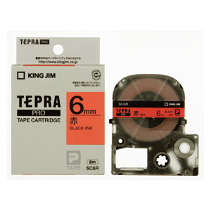 「テプラ」ＰＲＯ ＳＲシリーズ専用テープカートリッジ [SC6R] 1巻8ｍ カラーラベル［パステル］８ｍ 本体色：赤ラベル 黒文字（ラベル