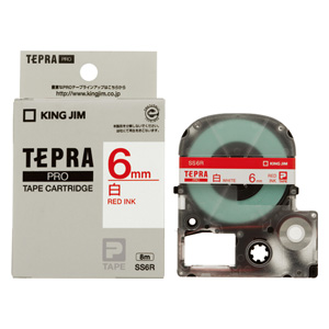 「テプラ」ＰＲＯ ＳＲシリーズ専用テープカートリッジ [SS6R] 1巻8ｍ 白ラベル ８ｍ 本体色：白ラベル 赤文字（ラベルライター/ラベ