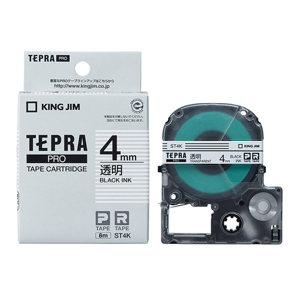 キングジム テプラPRO テープカートリッジ 透明ラベル ST4K 4mm(黒文字)