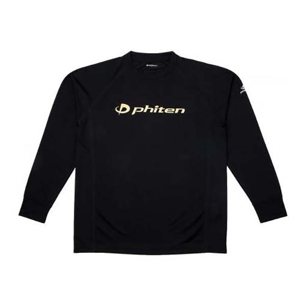 ファイテン PHITEN ユニセックス RAKUシャツSPORTS(SMOOTH DRY) 長袖 ブラック×ロゴ金 Oサイズ Tシャツ 裏メッシュ ラグラン袖 ロングス